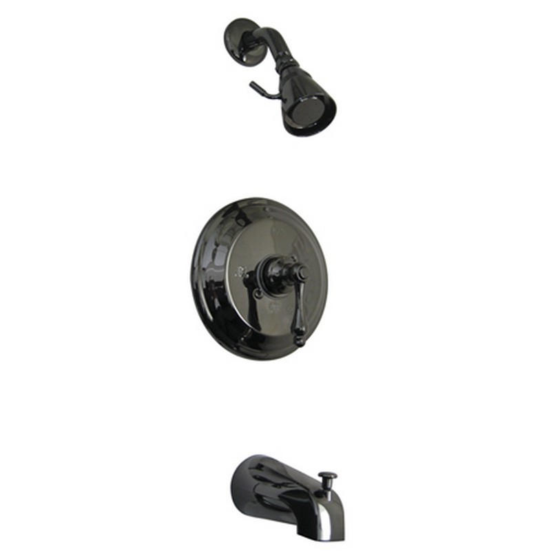 KINGSTON BRASS NB3630AL WATER ONYX PRESSURE BALANCED TUB AND SHOWER FAUCET WITH METAL LEVER HANDLE IN BLACK STAINLESS STEEL