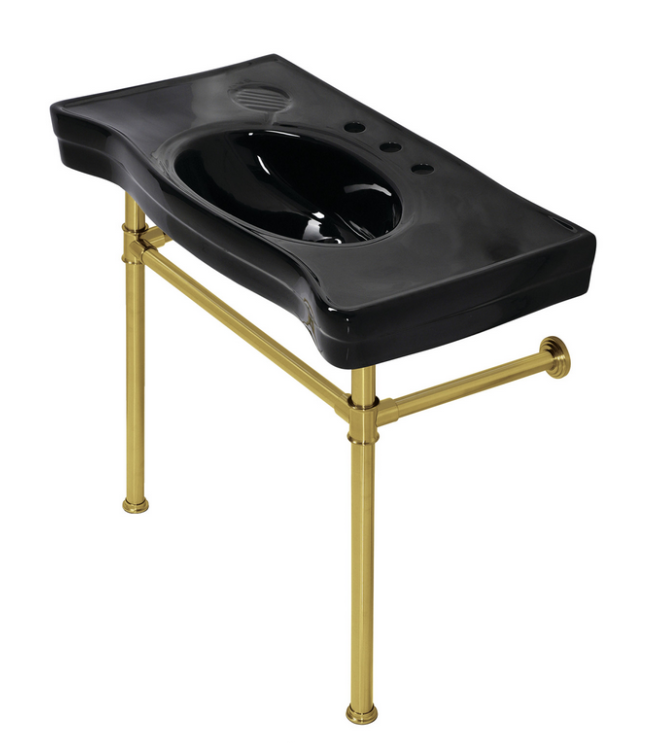 KINGSTON BRASS VPB136K7ST IMPERIAL 35.81 INCH CONSOLE SINK BASIN WITH STAINLESS STEEL LEG IN BLACK/BRUSHED BRASS