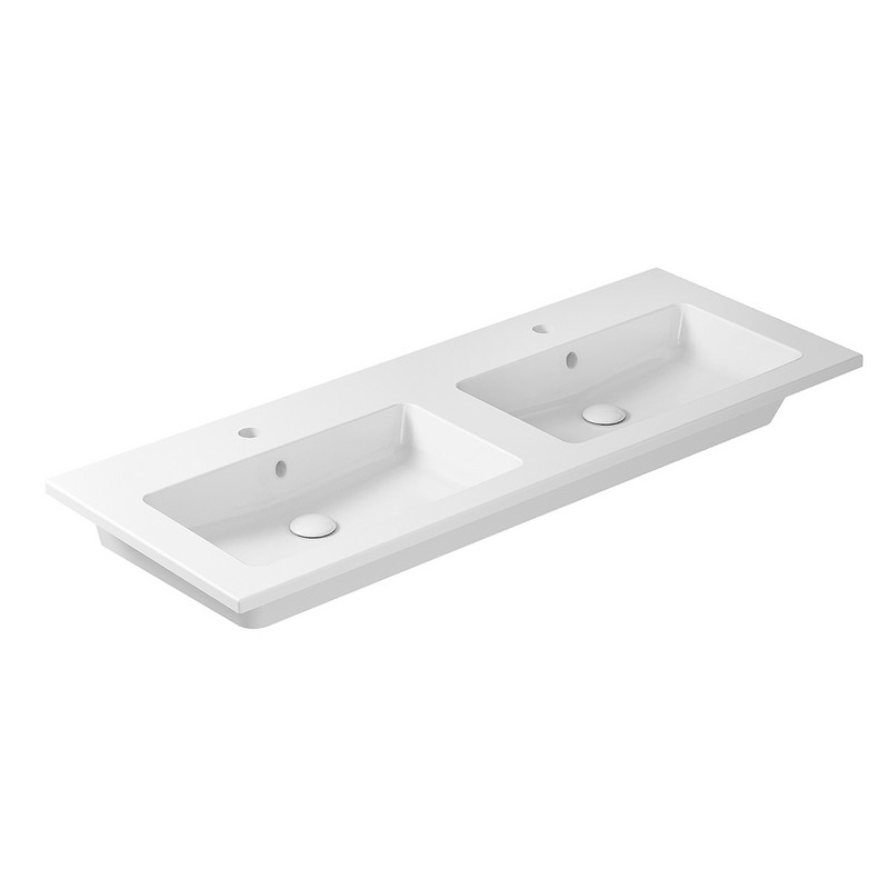 WS BATH COLLECTIONS DROP 121 DBL WG DROP 47 5/8 INCH CERAMIC DROP-IN OR WALL MOUNT BATHROOM SINK IN GLOSSY WHITE