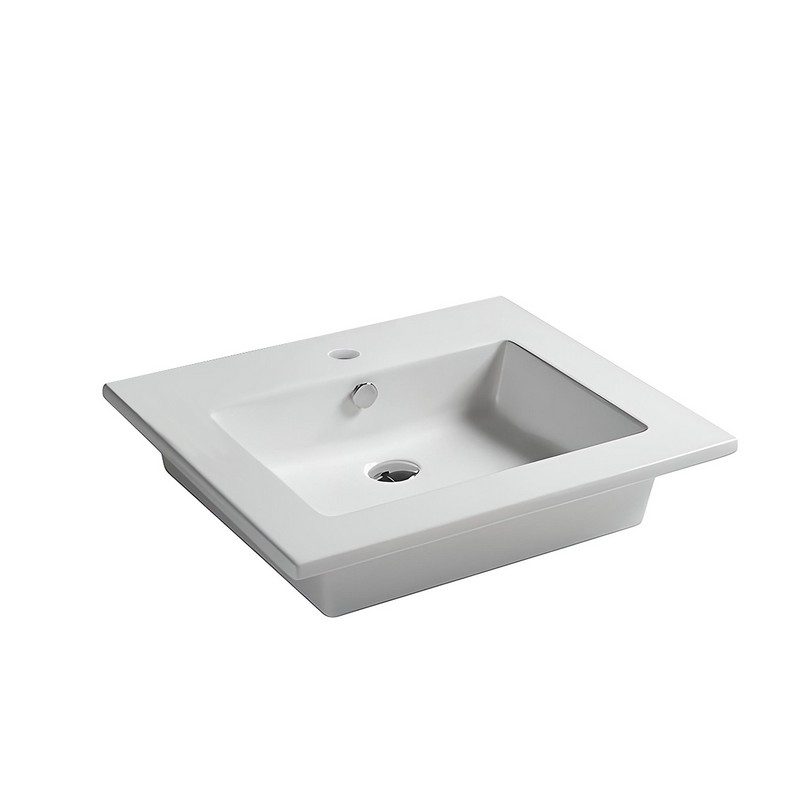 WS BATH COLLECTIONS DROP 61 WG DROP 24 INCH CERAMIC DROP-IN OR WALL MOUNT BATHROOM SINK IN GLOSSY WHITE