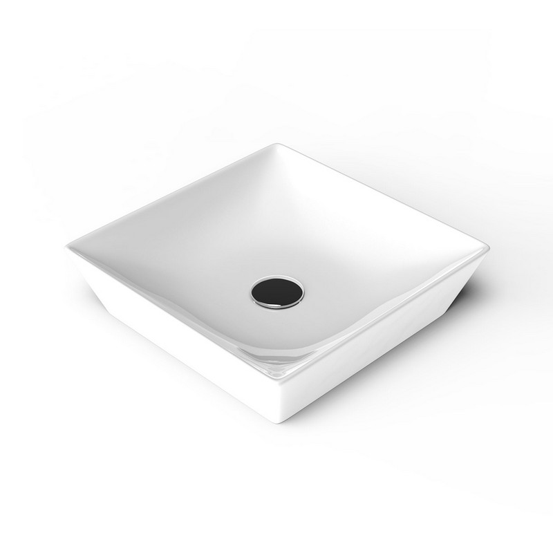 WS BATH COLLECTIONS FLY 3040 WG FLY 16 7/8 INCH CERAMIC SQUARE VESSEL BATHROOM SINK IN GLOSSY WHITE