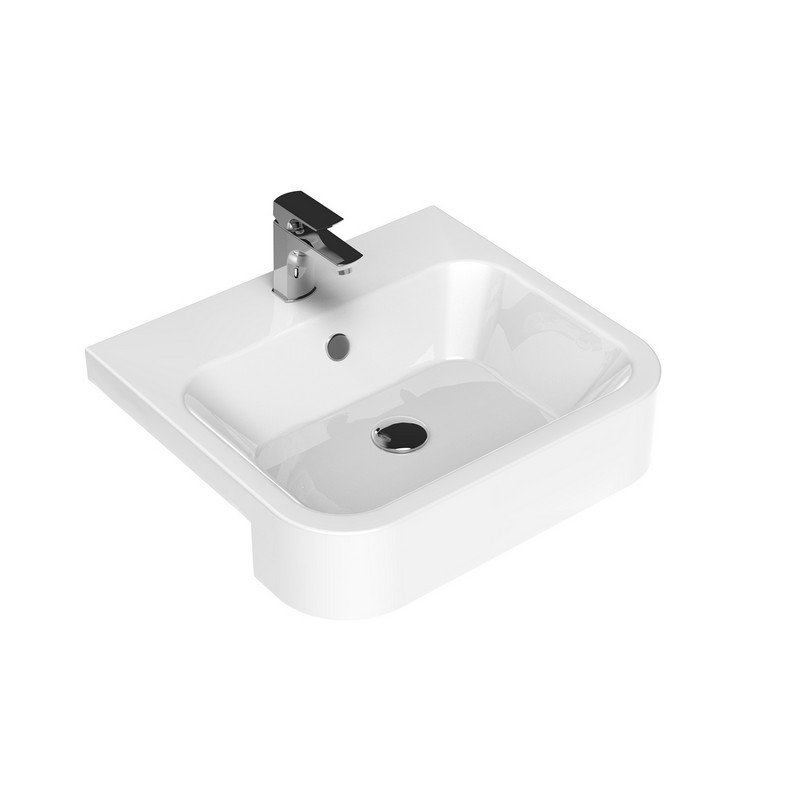 WS BATH COLLECTIONS FLY 3057.01 WG FLY 21 7/8 INCH ONE HOLE CERAMIC SEMI-RECESSED BATHROOM SINK IN GLOSSY WHITE