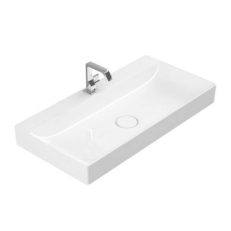 WS BATH COLLECTIONS VISION 6490 WG VISION 35 3/8 INCH CERAMIC VESSEL BATHROOM SINK IN GLOSSY WHITE