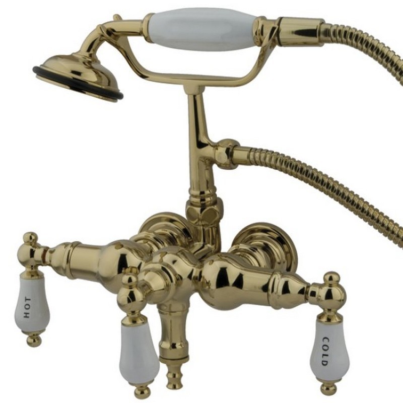 KINGSTON BRASS CC21T VINTAGE 3-3/8 INCH WALL MOUNT TUB FILLER WITH HAND SHOWER
