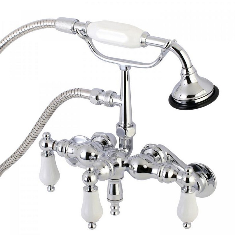 KINGSTON BRASS AE422T1 VINTAGE WALL MOUNT CLAWFOOT TUB FAUCET WITH HAND SHOWER IN CHROME