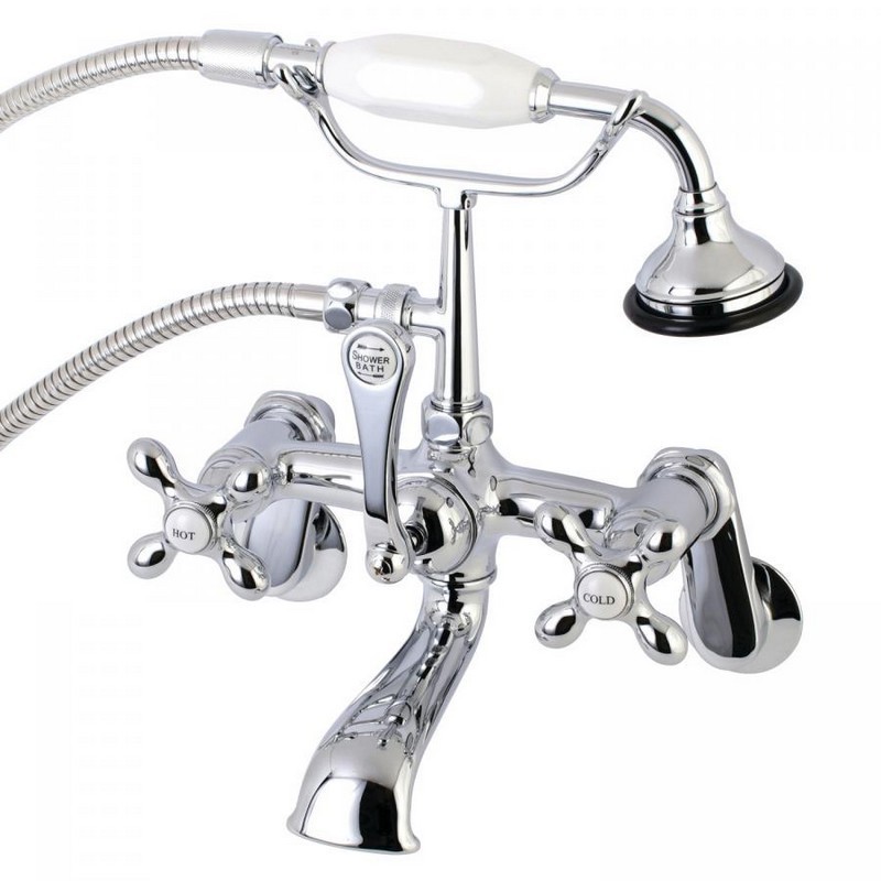 KINGSTON BRASS AE58T1 VINTAGE WALL MOUNT CLAWFOOT TUB FAUCET WITH HAND SHOWER IN CHROME