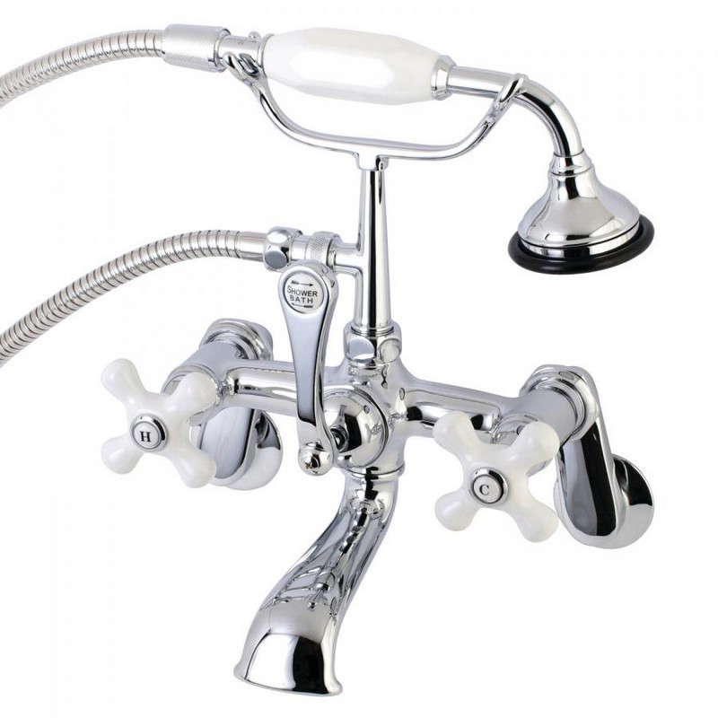 KINGSTON BRASS AE60T1 VINTAGE WALL MOUNT CLAWFOOT TUB FAUCET WITH HAND SHOWER IN CHROME