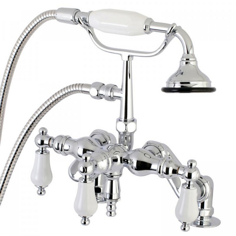 KINGSTON BRASS AE622T1 VINTAGE ADJUSTABLE DECK MOUNT CLAWFOOT TUB FAUCET WITH HAND SHOWER IN CHROME
