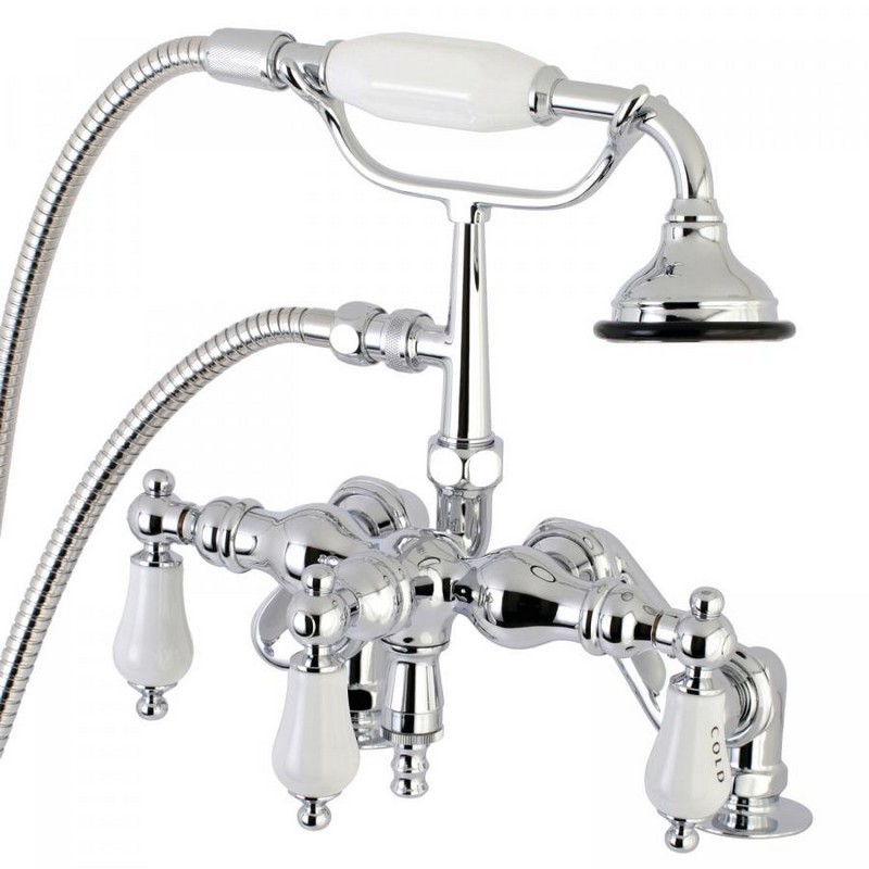 KINGSTON BRASS AE624T1 VINTAGE ADJUSTABLE DECK MOUNT CLAWFOOT TUB FAUCET WITH HAND SHOWER IN CHROME