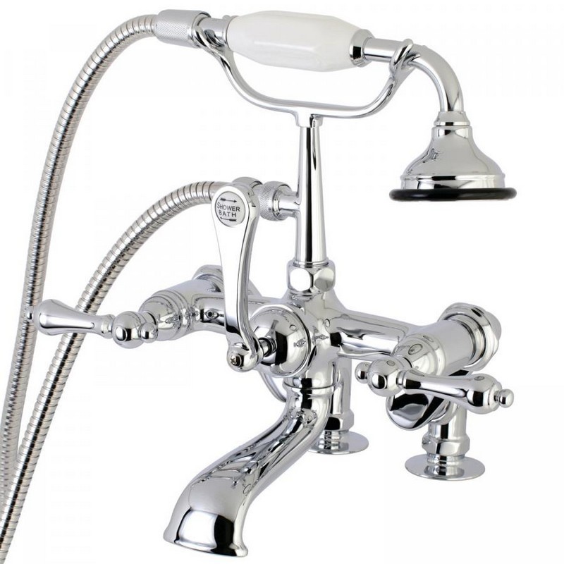 KINGSTON BRASS AE652T1 VINTAGE DECK MOUNT CLAWFOOT TUB FAUCET WITH HAND SHOWER IN CHROME