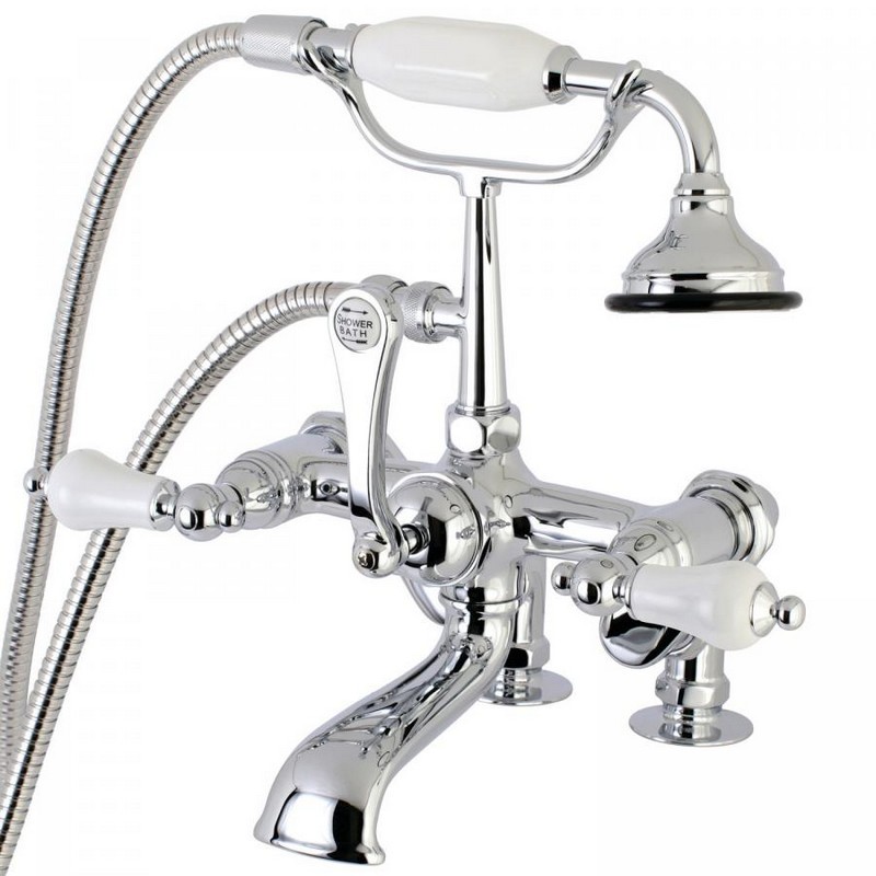 KINGSTON BRASS AE656T1 VINTAGE DECK MOUNT CLAWFOOT TUB FAUCET WITH HAND SHOWER IN CHROME