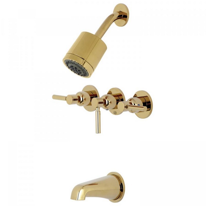 KINGSTON BRASS KBX8132DL CONCORD 3-HANDLE TUB AND SHOWER FAUCET IN POLISHED BRASS