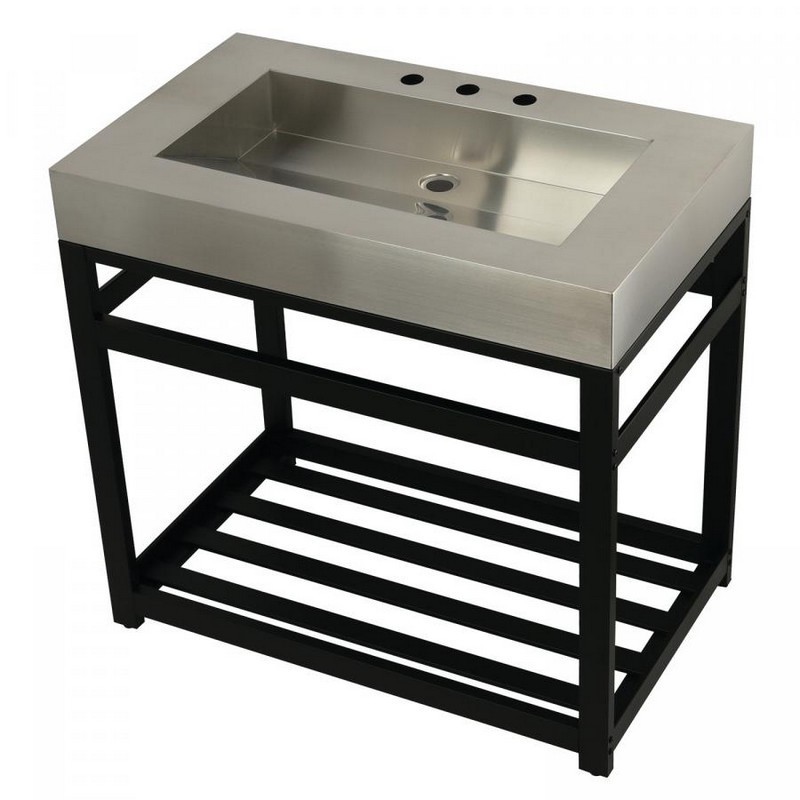 KINGSTON BRASS KVSP3722A FAUCETURE 37 INCH STAINLESS STEEL SINK WITH IRON BATHROOM CONSOLE SINK BASE