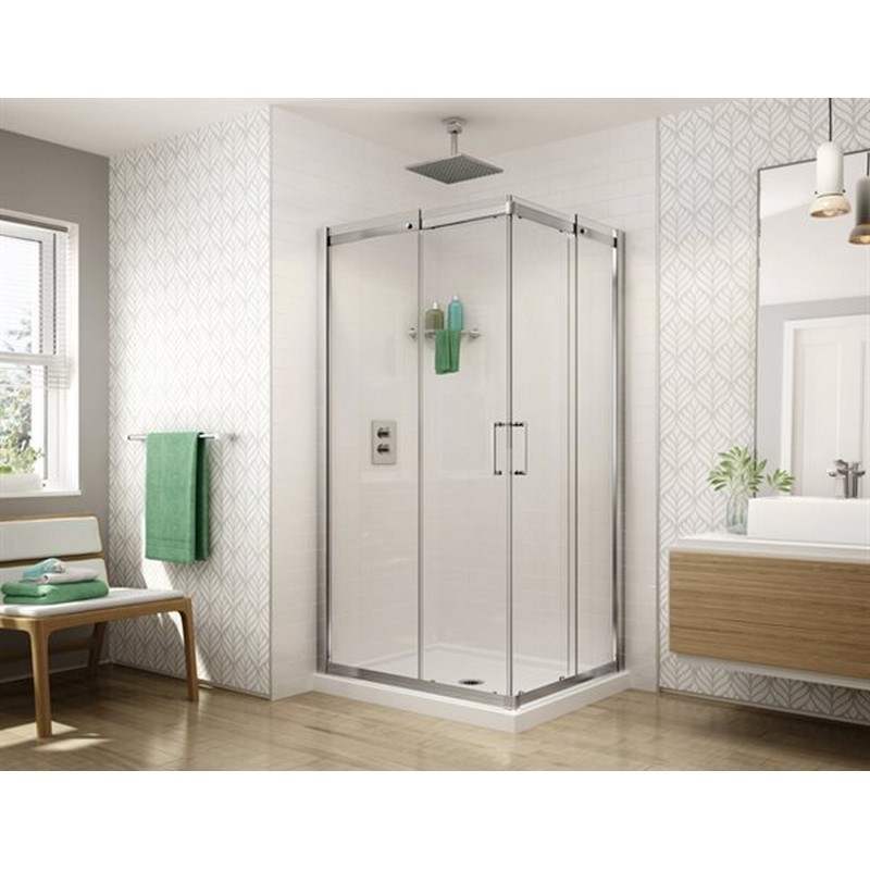 FLEURCO STC32-40 APOLLO SQUARE 32 W X 75 H INCH SEMI-FRAMELESS CORNER ENTRY SLIDING DOOR WITH 1/4 INCH CLEAR GLASS