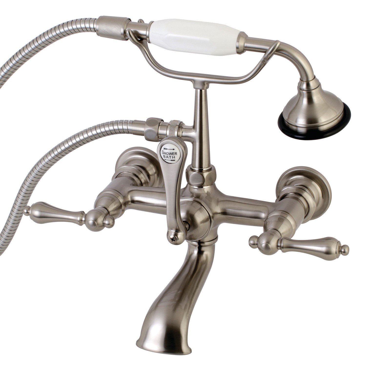 KINGSTON BRASS AE551T VINTAGE WALL MOUNT CLAWFOOT TUB FAUCET WITH HAND SHOWER
