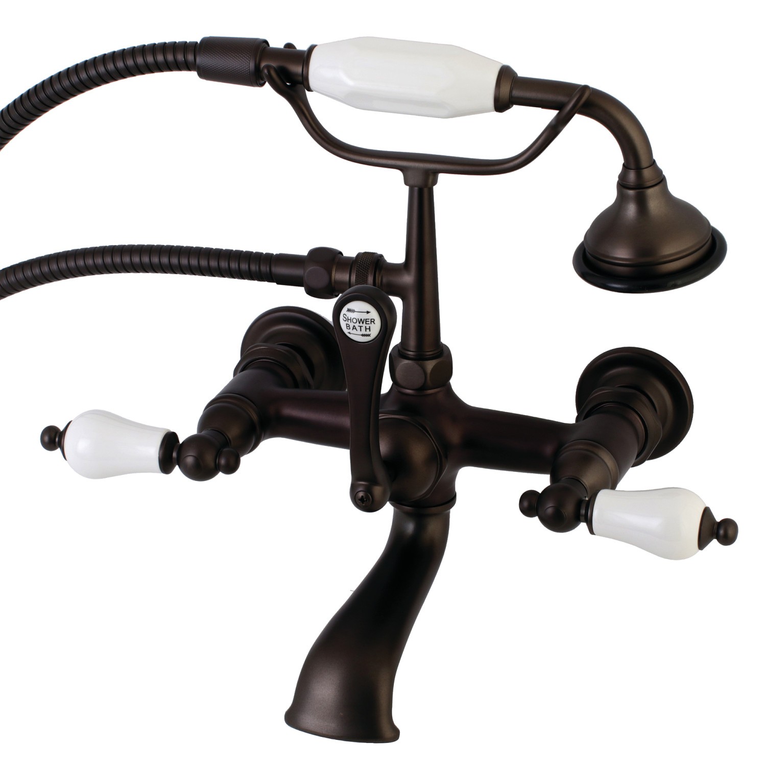 KINGSTON BRASS AE553T VINTAGE WALL MOUNT CLAWFOOT TUB FAUCET WITH HAND SHOWER
