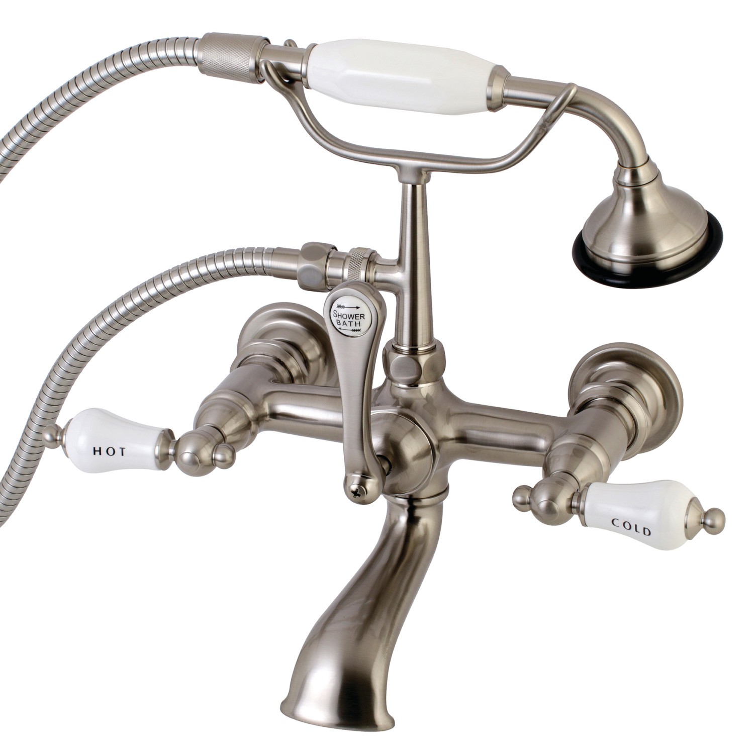 KINGSTON BRASS AE555T VINTAGE WALL MOUNT CLAWFOOT TUB FAUCET WITH HAND SHOWER