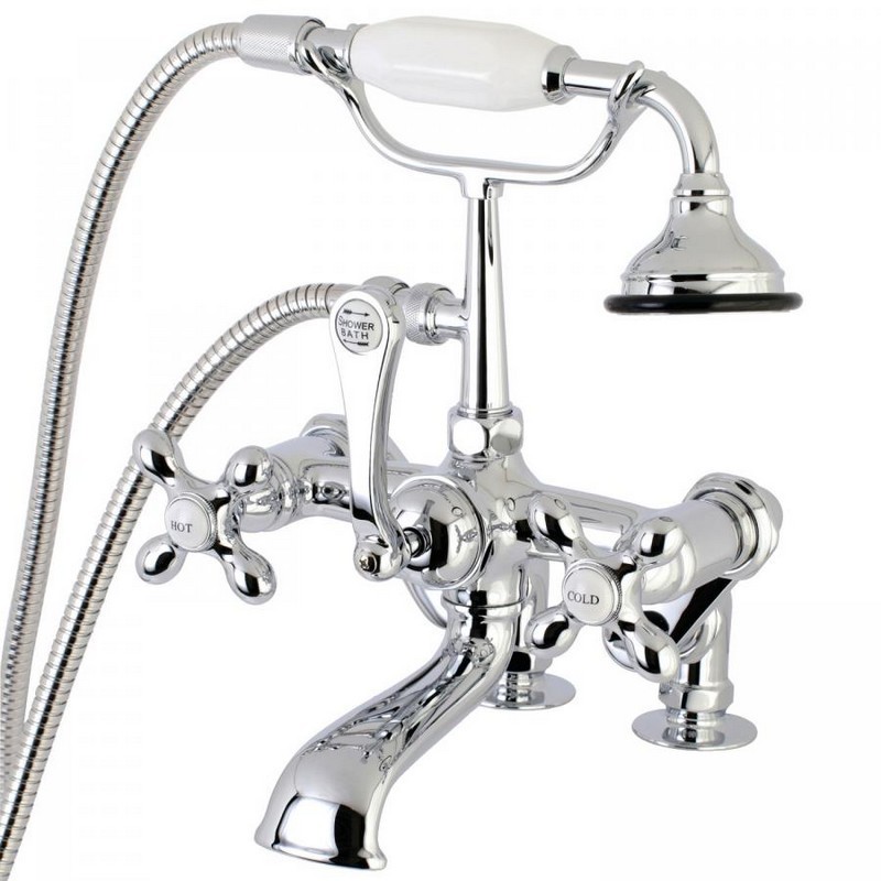 KINGSTON BRASS AE658T1 VINTAGE DECK MOUNT CLAWFOOT TUB FAUCET WITH HAND SHOWER IN CHROME