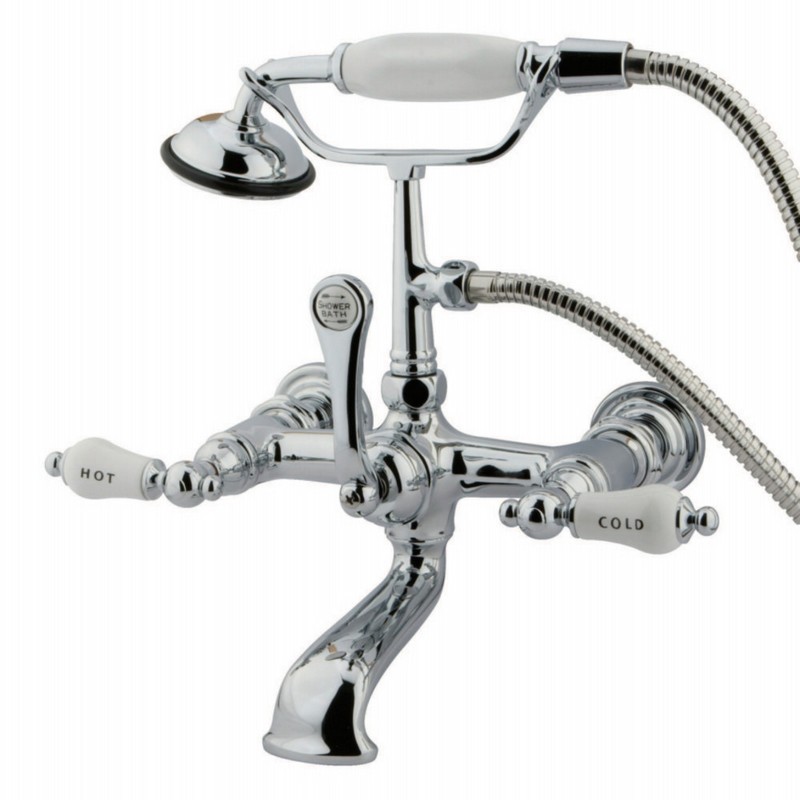 KINGSTON BRASS CC556T1 VINTAGE 7 INCH WALL MOUNT TUB FILLER WITH HAND SHOWER IN POLISHED CHROME