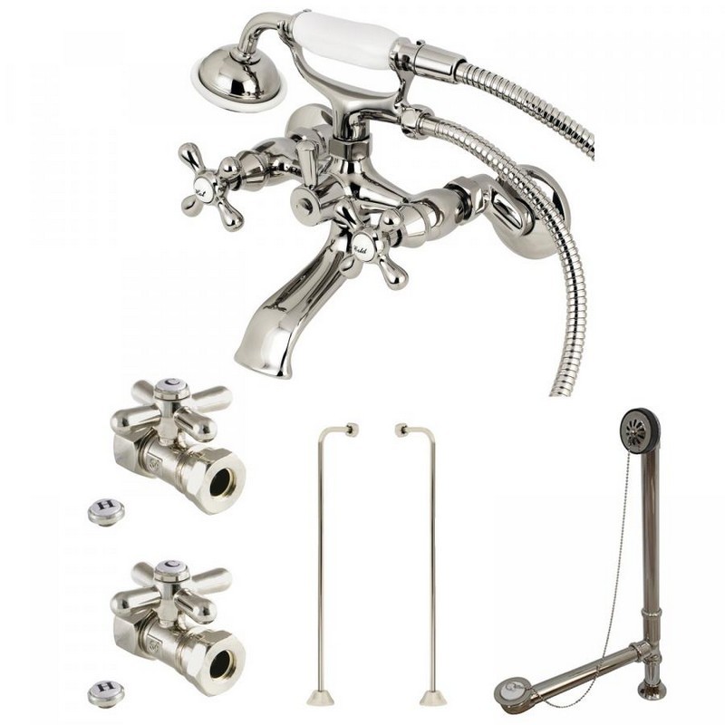 KINGSTON BRASS CCK265PN VINTAGE WALL MOUNT CLAWFOOT FAUCET PACKAGE IN POLISHED NICKEL