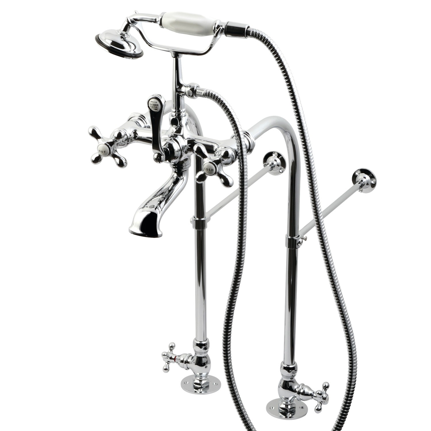 KINGSTON BRASS CC58T451MX VINTAGE FREESTANDING CLAWFOOT TUB FILLER WITH HAND SHOWER IN POLISHED CHROME