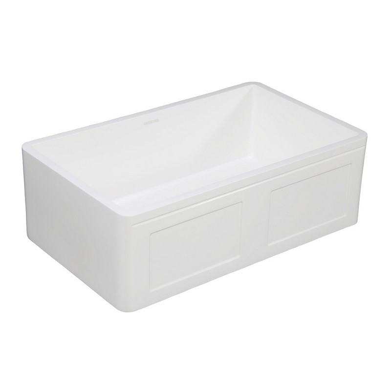 KINGSTON BRASS GKFA301810DS GOURMETIER 30 INCH SOLID SURFACE MATTE STONE APRON FRONT FARMHOUSE SINGLE BOWL KITCHEN SINK IN MATTE WHITE