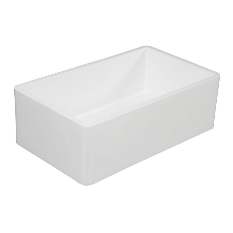 KINGSTON BRASS GKFA331810BC GOURMETIER 33 INCH SOLID SURFACE MATTE STONE APRON FRONT FARMHOUSE SINGLE BOWL KITCHEN SINK IN MATTE WHITE