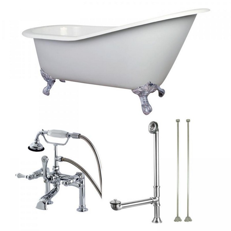 KINGSTON BRASS KCT7D653129C AQUA EDEN 62-INCH CLAWFOOT TUB WITH FAUCET DRAIN AND LINES COMBO