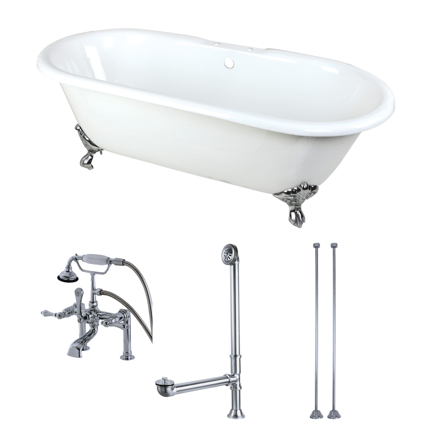 KINGSTON BRASS KCT7D663013C AQUA EDEN 66-INCH CLAWFOOT TUB WITH FAUCET DRAIN AND LINES COMBO