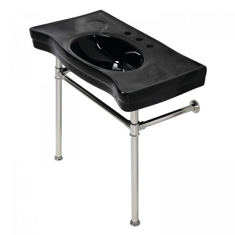 KINGSTON BRASS VPB136K6ST IMPERIAL 35.81 INCH CONSOLE SINK BASIN WITH STAINLESS STEEL LEG IN BLACK/POLISHED NICKEL