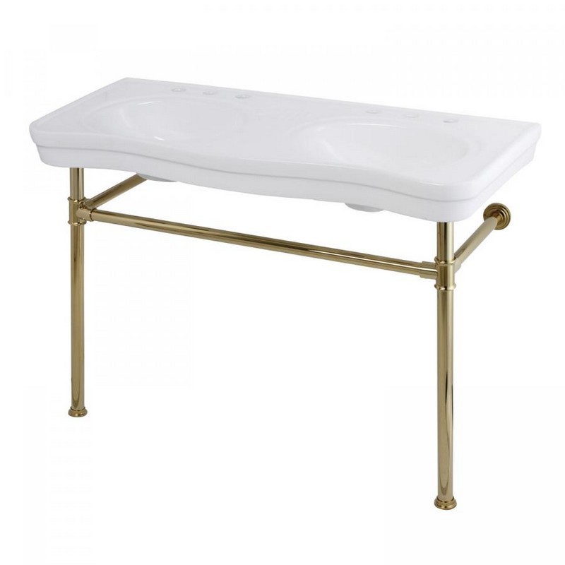 KINGSTON BRASS VPB14882ST IMPERIAL 47-INCH DOUBLE BOWL CONSOLE SINK WITH STAINLESS STEEL LEG IN POLISHED BRASS