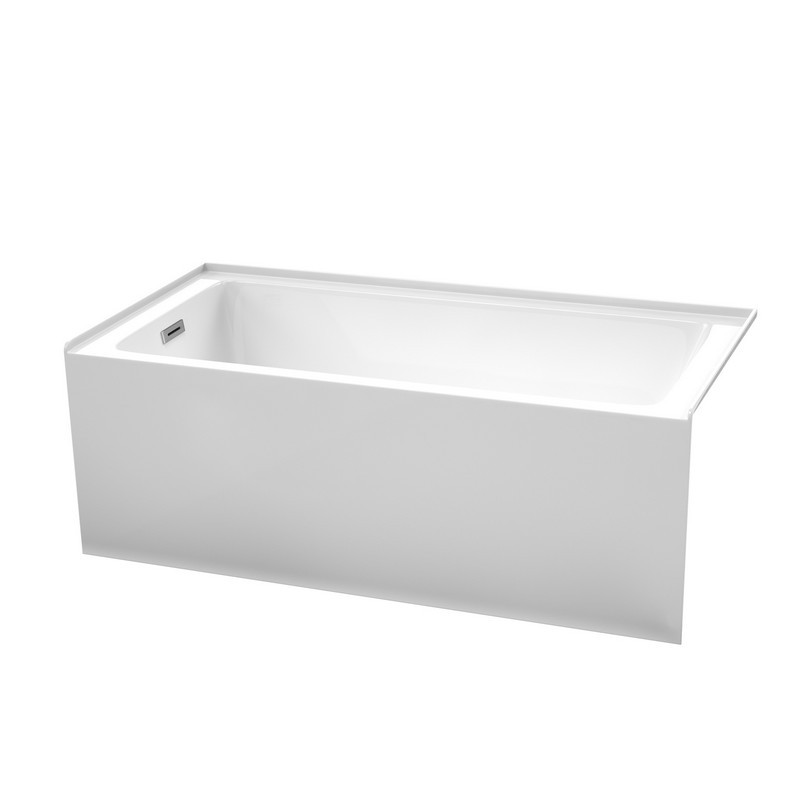 WYNDHAM COLLECTION WCBTW16030L GRAYLEY 60 INCH ALCOVE BATHTUB IN WHITE WITH LEFT-HAND DRAIN AND OVERFLOW TRIM IN POLISHED CHROME