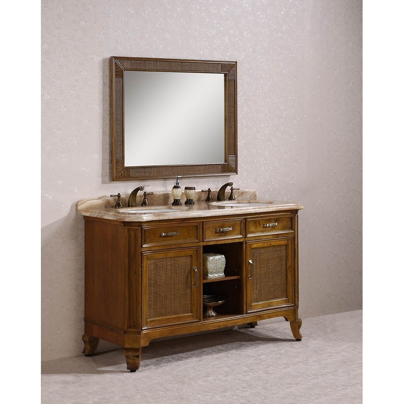 LEGION FURNITURE WH3660 VANITY 60 INCH SOLID WOOD SINK VANITY WITH MARBLE-NO FAUCET IN LIGHT BROWN