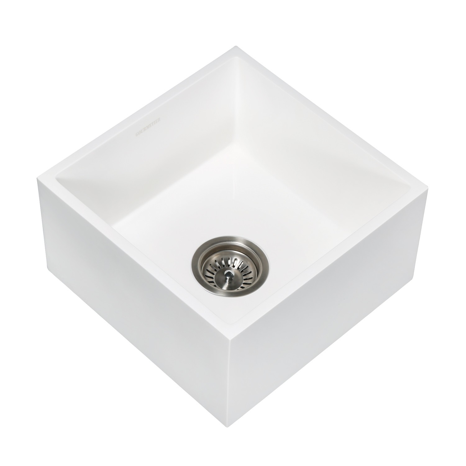 KINGSTON BRASS GKUSA15158 GOURMETIER ARCTICSTONE SOLID SURFACE UNDERMOUNT 15 INCH SQUARE SINGLE BOWL BAR SINK WITH DRAIN IN MATTE WHITE