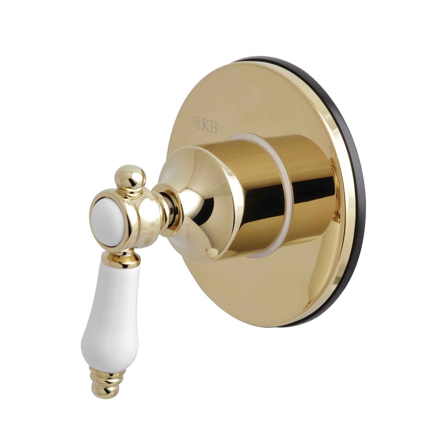 KINGSTON BRASS KS3032BPL THREE-WAY DIVERTER VALVE WITH SINGLE HANDLE AND ROUND PLATE IN POLISHED BRASS