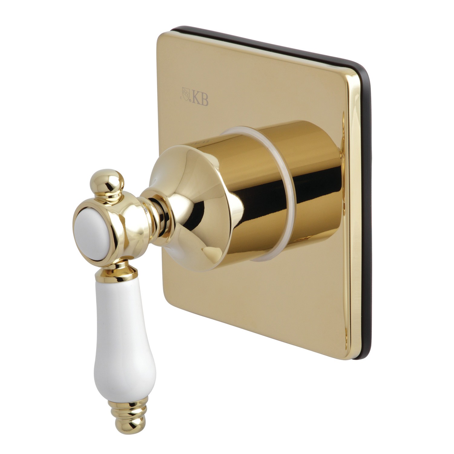 KINGSTON BRASS KS3042BPL THREE-WAY DIVERTER VALVE WITH SINGLE HANDLE AND SQUARE PLATE IN POLISHED BRASS