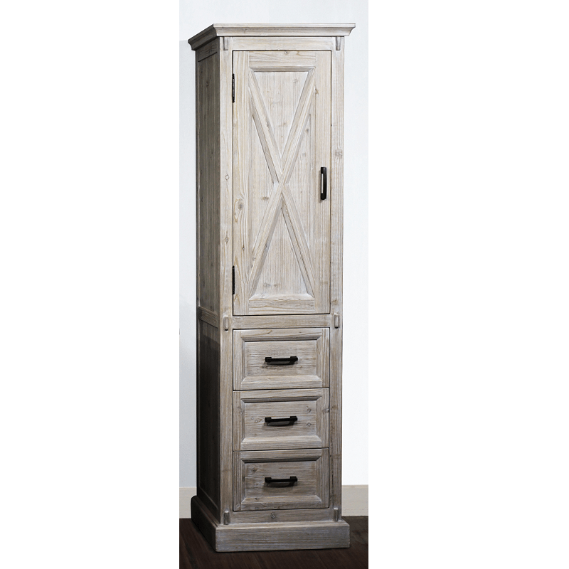 INFURNITURE WK8579SC 79 INCH HIGH RUSTIC SOLID FUR BARN DOOR STYLE SIDE CABINET IN DRIFTWOOD