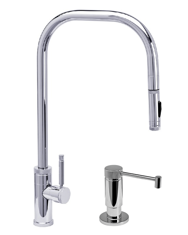 WATERSTONE FAUCETS 10200-2 FULTON 20 1/4 INCH INDUSTRIAL EXTENDED REACH TOGGLE SPRAYER PLP PULLDOWN FAUCET WITH SOAP DISPENSER