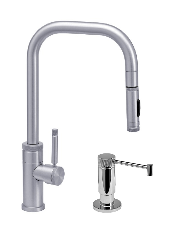 WATERSTONE FAUCETS 10210-2 FULTON 16 1/8 INCH INDUSTRIAL TOGGLE SPRAYER PLP PULLDOWN FAUCET WITH SOAP DISPENSER