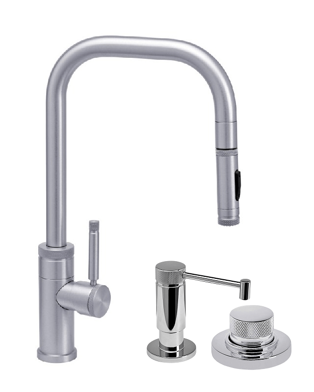 WATERSTONE FAUCETS 10210-3 FULTON 16 1/8 INCH INDUSTRIAL TOGGLE SPRAYER PLP PULLDOWN FAUCET WITH SOAP DISPENSER AND AIR SWITCH