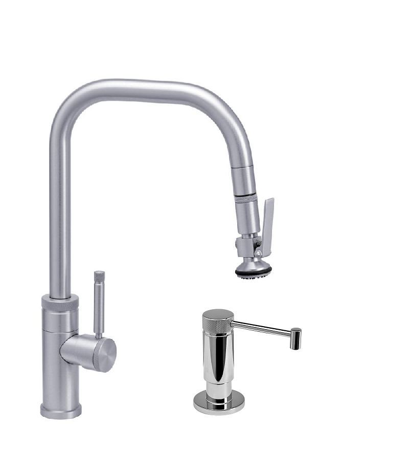 WATERSTONE FAUCETS 10270-2 FULTON 16 1/8 INCH INDUSTRIAL LEVER SPRAYER ANGLE SPOUT PLP PULLDOWN FAUCET WITH SOAP DISPENSER