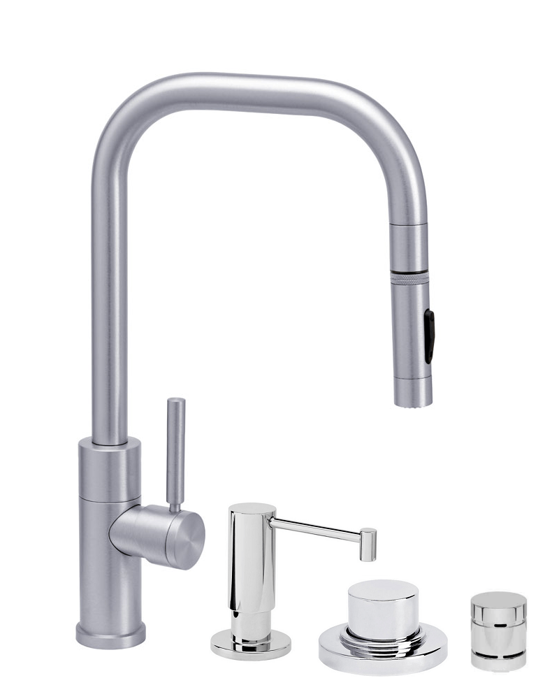 WATERSTONE FAUCETS 10330-4-SN FULTON 15 7/8 INCH MODERN TOGGLE SPRAYER PREP  SIZE PLP PULLDOWN FAUCET WITH SOAP...