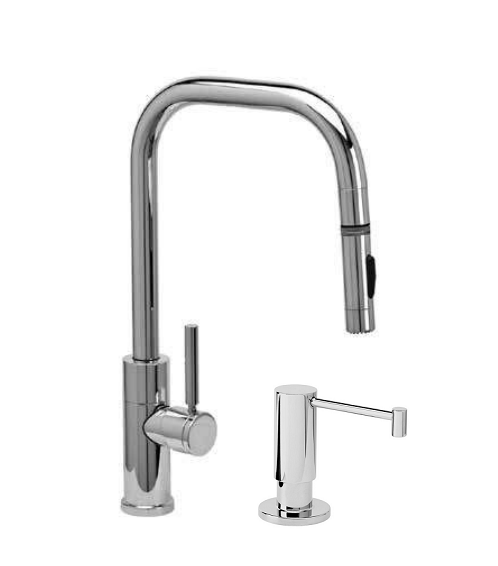 WATERSTONE FAUCETS 10320-2 FULTON 16 1/8 INCH MODERN TOGGLE SPRAYER ANGLED SPOUT PLP PULLDOWN FAUCET WITH SOAP DISPENSER