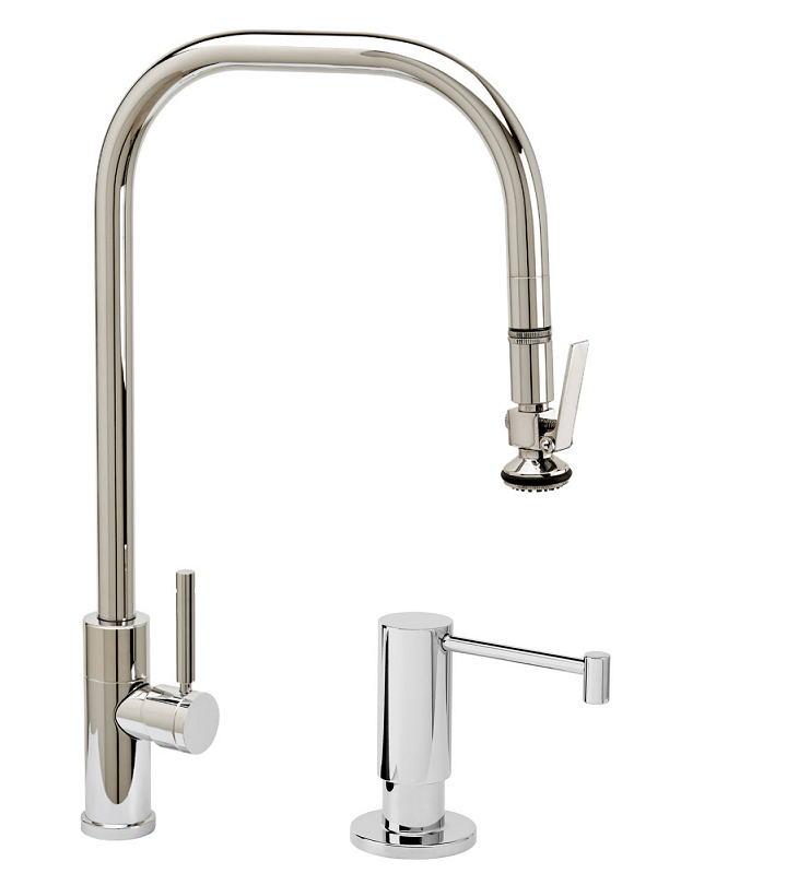 WATERSTONE FAUCETS 10350-2 FULTON 20 1/4 INCH MODERN EXTENDED REACH LEVER SPRAYER PLP PULLDOWN FAUCET WITH SOAP DISPENSER