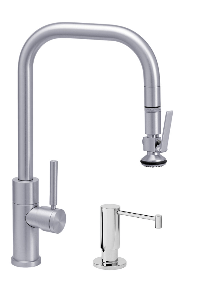 WATERSTONE FAUCETS 10360-2 FULTON 16 1/8 INCH MODERN LEVER SPRAYER PLP PULLDOWN FAUCET WITH SOAP DISPENSER