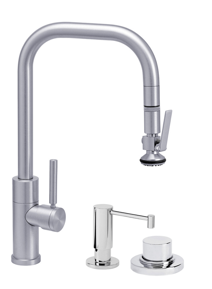 WATERSTONE FAUCETS 10360-3 FULTON 16 1/8 INCH MODERN LEVER SPRAYER PLP PULLDOWN FAUCET WITH SOAP DISPENSER AND AIR SWITCH
