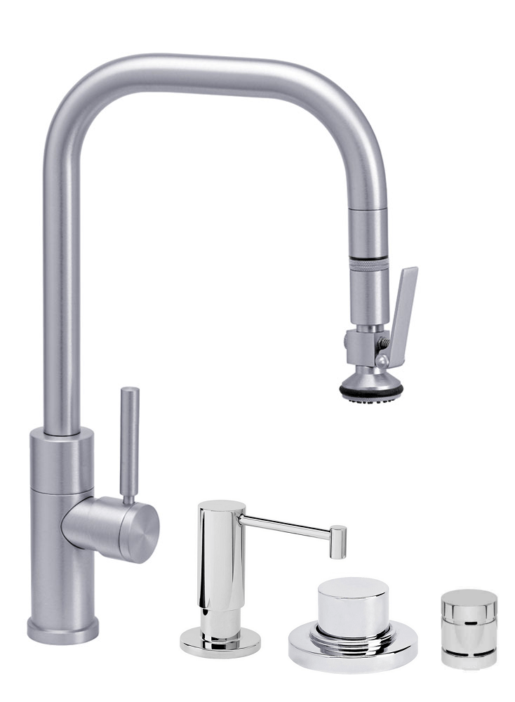 WATERSTONE FAUCETS 10360-4 FULTON 16 1/8 INCH MODERN LEVER SPRAYER PLP PULLDOWN FAUCET WITH SOAP DISPENSER, AIR SWITCH AND SINGLE PORT AIR GAP