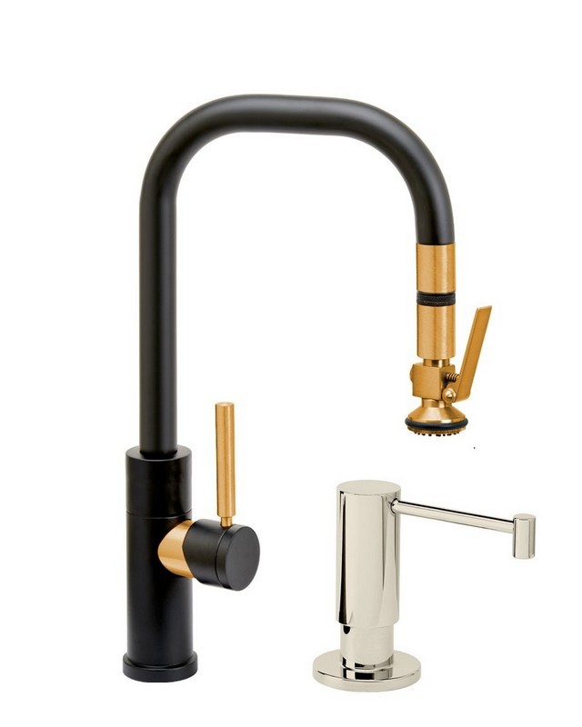 WATERSTONE FAUCETS 10380-2 FULTON 15 1/4 INCH MODERN LEVER SPRAYER PREP SIZE PLP PULLDOWN FAUCET WITH SOAP DISPENSER