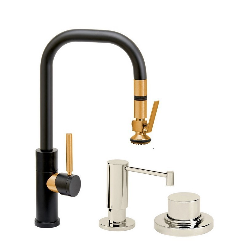 WATERSTONE FAUCETS 10380-3 FULTON 15 1/4 INCH MODERN LEVER SPRAYER PREP SIZE PLP PULLDOWN FAUCET WITH SOAP DISPENSER AND AIR SWITCH