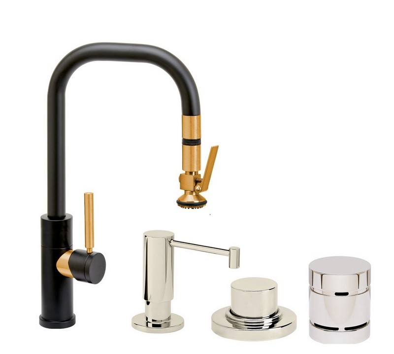 WATERSTONE FAUCETS 10380-4 FULTON 15 1/4 INCH MODERN LEVER SPRAYER PREP SIZE PLP PULLDOWN FAUCET WITH SOAP DISPENSER, AIR SWITCH AND SINGLE PORT AIR GAP